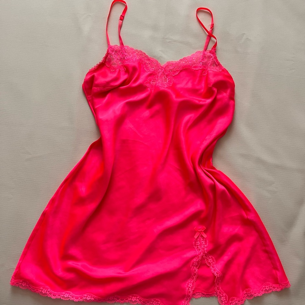 Victoria's Secret Hot Pink Lace Chemise